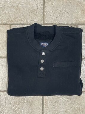 Smith's Black Ribbed Sharps Bonded Thermal Henley Pullover Medium